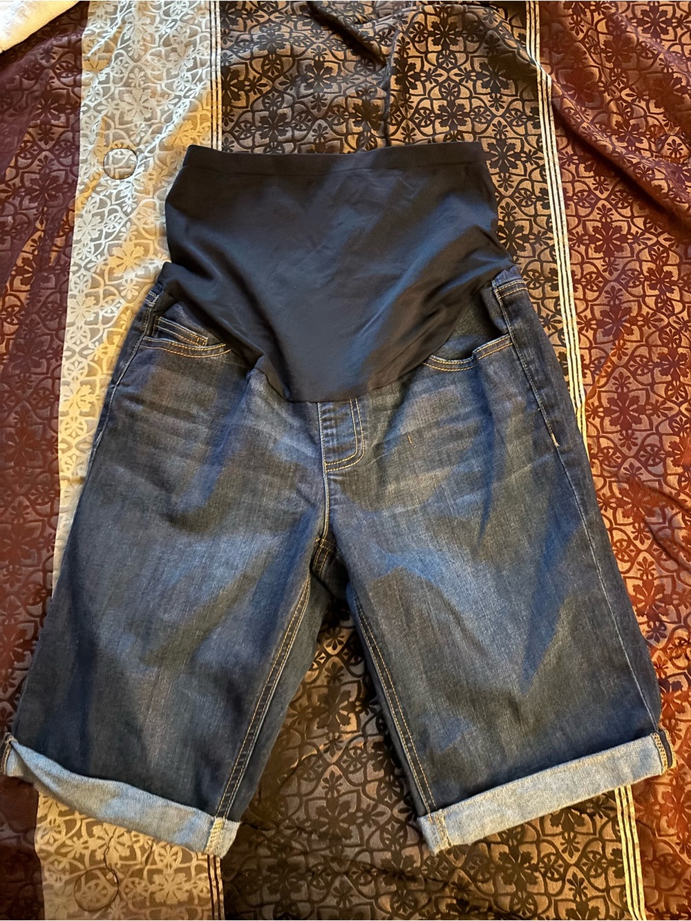 Time and Tru Navy Denim Shorts with Maternity Panel